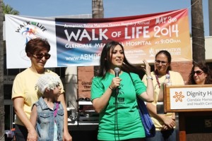 Arpine addressing the walkathon crowd