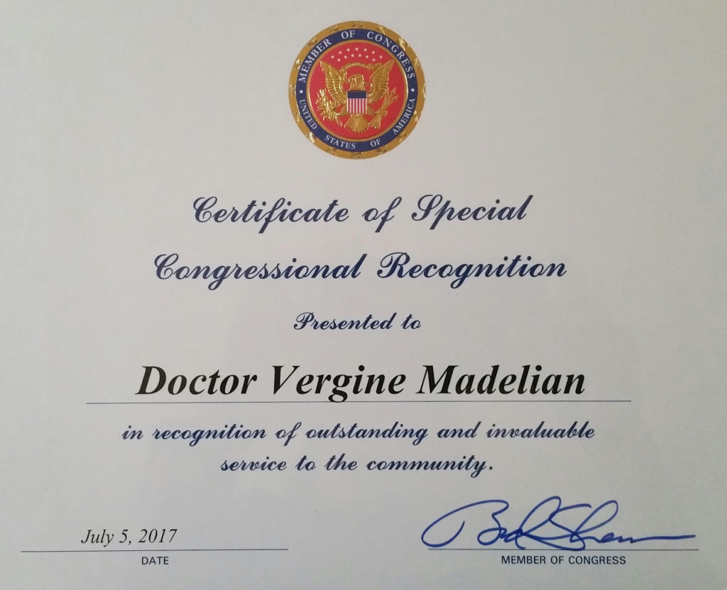 Dr. Vergine Madelian Certificate